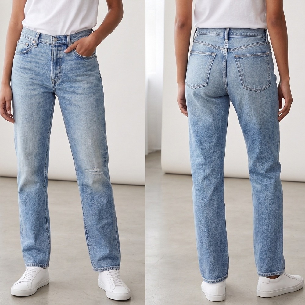 GAP Relaxed Straight Jeans Light Wash 100% Regenerative Cotton 32x32 Button Fly
